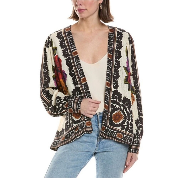 FARM Rio Black and Cream Floral Cardigan - Picture 1 of 4